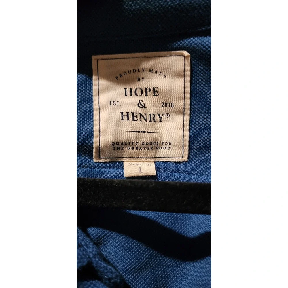 Hope&Henry Mens Long Sleeve Button Up Shirt Blue Size Large 100% Organic Cotton